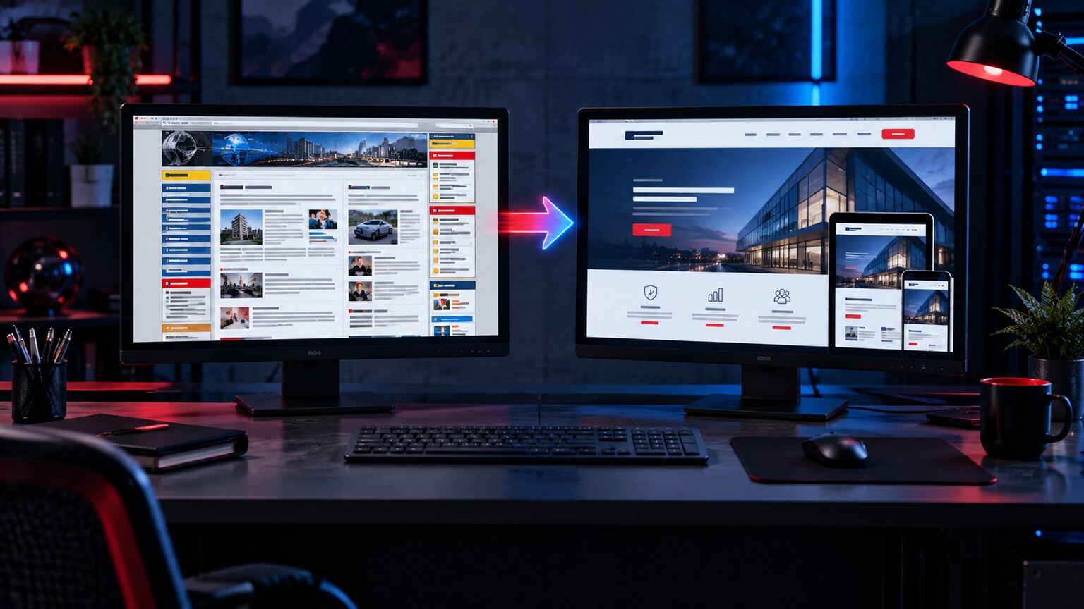 Porovnání zastaralého a moderního firemního webu